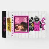 De BIG One| Roze 90's Hip Hop 1st Birthday Foto Spandoek (Horizontaal)