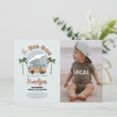 De Big One Surf Birthday Invitation Photo Card Kaart (Staand voorkant)