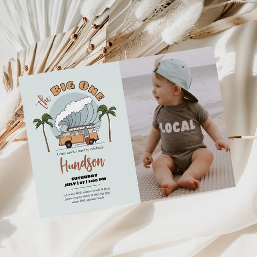 De Big One Surf Birthday Invitation Photo Card Kaart