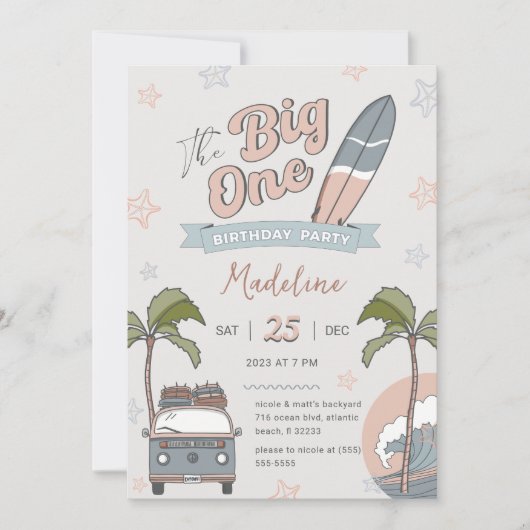 De Big One Surf First Birthday Invitation Kaart (Voorkant)