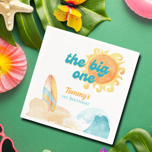 De Big One Surfboard Waterverf 1e verjaardag Servet