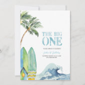 De BIG ONE Surfen 1e Verjaardagsfeestuitnodiging Kaart (Voorkant)
