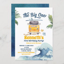 De Big One Surfing Retro First Birthday Invitation Kaart
