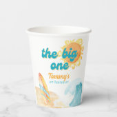 De Big One Waterverf Surfboard 1e verjaardag Papieren Bekers (Achterkant)