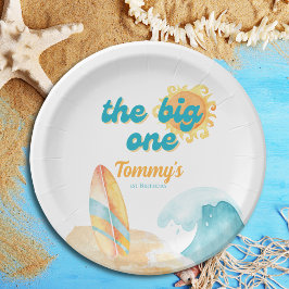 De Big One Waterverf Surfboard 1e verjaardag Papieren Bordje