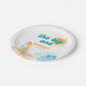 De Big One Waterverf Surfboard 1e verjaardag Papieren Bordje (Gekanteld)