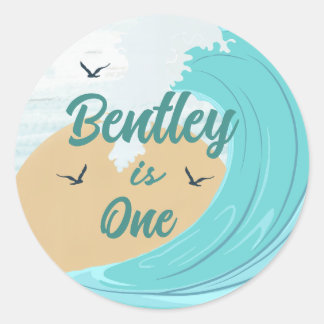 De Big One Wave Cupcake Favor Sticker