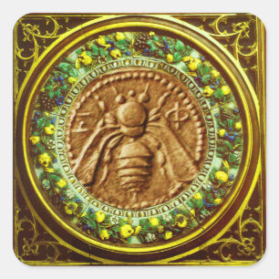 DE BIJ VAN DE HONING/GEELGROENE FLORENTIJNSE VIERKANTE STICKER