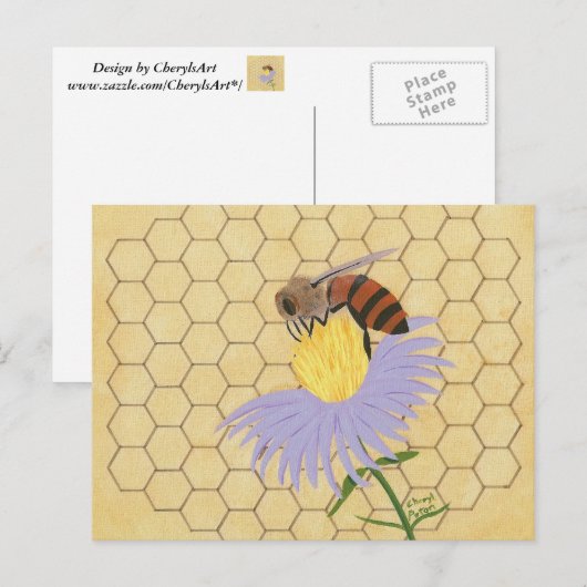 De bij van de honing op van de achtergrond briefkaart (Voorkant / Achterkant)