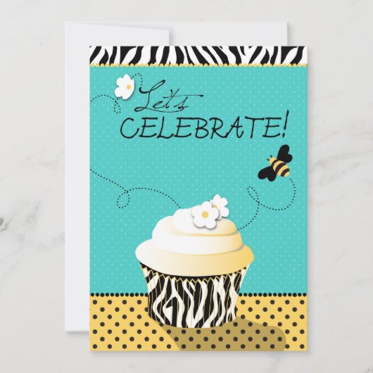 De Bij van de verjaardag & Verjaardag Cupcake Kaart (Voorkant)