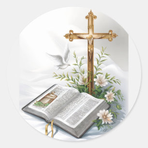 De Bijbel en het Kruis Christelijk Ronde Sticker