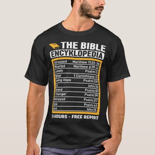 De Bijbel Encyklopedia 24 uur gratis rapport T-shirt (Voorkant)