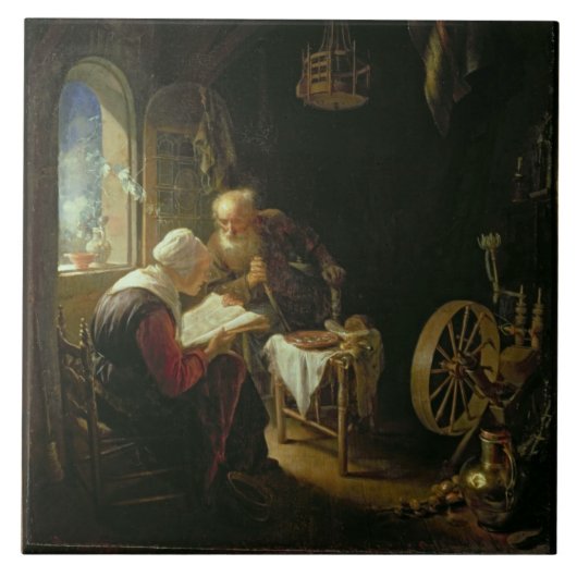 De Bijbelles of Anne en Tobias (olie op het paneel Tegeltje (Voorkant)