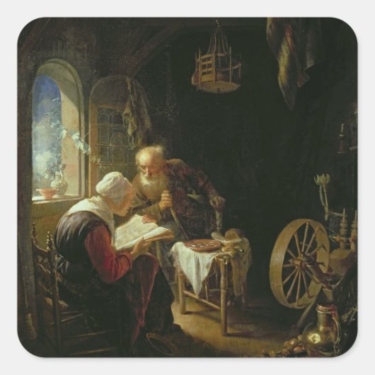 De Bijbelles of Anne en Tobias (olie op het paneel Vierkante Sticker (Voorkant)