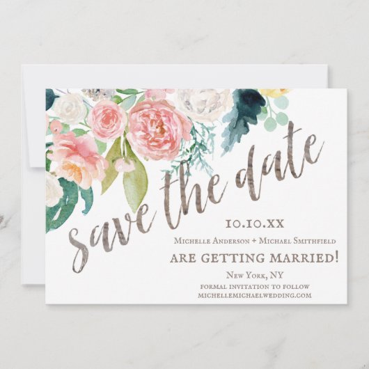 De bijtende Waterverf Floral Wood sparen de Datum Save The Date (Voorkant)