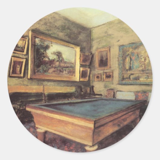 De Billiard Room in Menil Hubert van Edgar Degas Ronde Sticker (Voorkant)