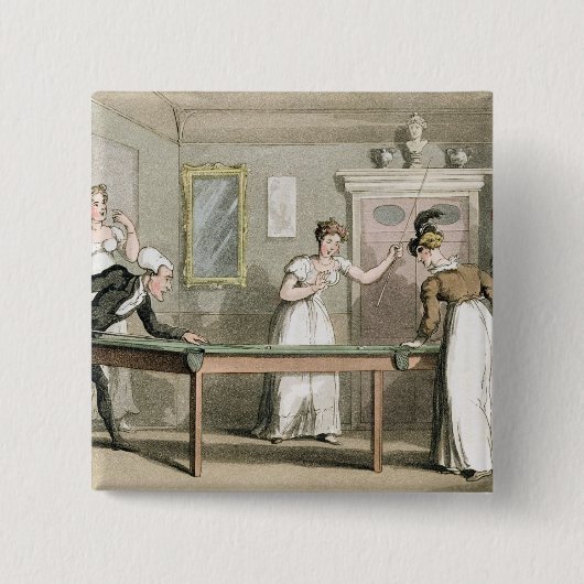 De Billiardtafel, van 'The Tour of Dr Syntax in Vierkante Button 5,1 Cm (Voorkant)