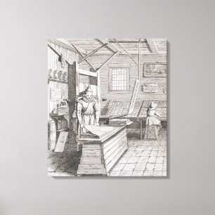 De bindery Laurens Janszoon Koster, gegraveerd doo Canvas Afdruk