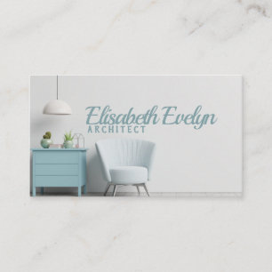 De binnenkant heeft een armstoel op een lege witte visitekaartje