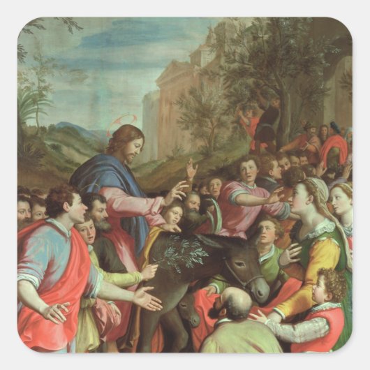 De binnenkomst van Christus in Jeruzalem Vierkante Sticker (Voorkant)