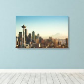De binnenstad van Seattle skyline en Space Needle Canvas Afdruk (Insitu (Houten vloer))