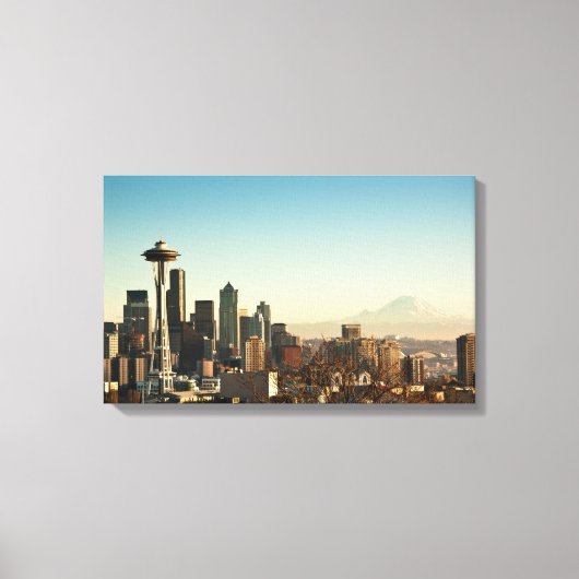 De binnenstad van Seattle skyline en Space Needle Canvas Afdruk (Voorkant)