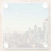 De binnenstad van Seattle skyline en Space Needle Glazen Onderzetter (Achterkant)