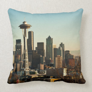 De binnenstad van Seattle skyline en Space Needle Kussen