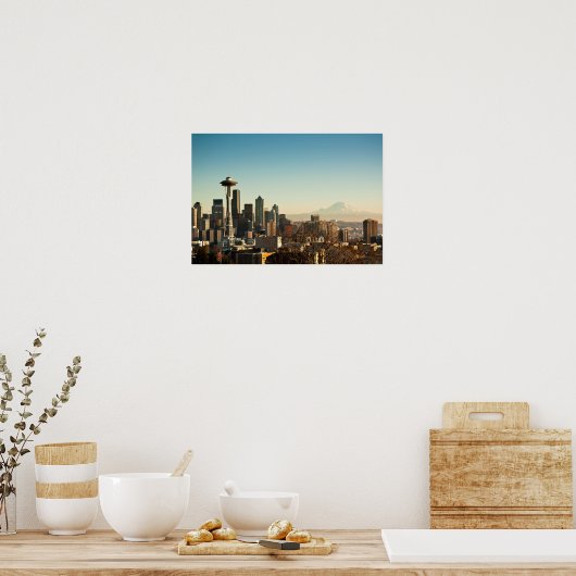 De binnenstad van Seattle skyline en Space Needle Poster (Keuken)