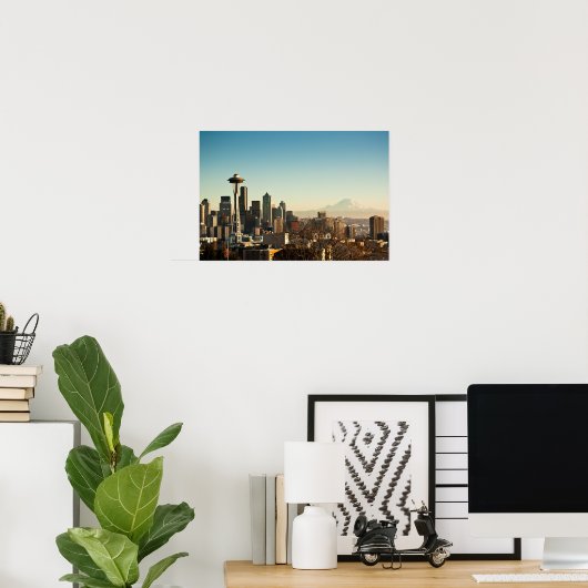 De binnenstad van Seattle skyline en Space Needle Poster (Thuiskantoor)