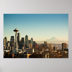 De binnenstad van Seattle skyline en Space Needle Poster