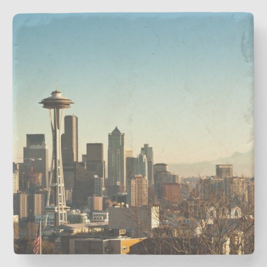 De binnenstad van Seattle skyline en Space Needle Stenen Onderzetter (Voorkant)