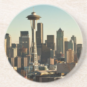 De binnenstad van Seattle skyline en Space Needle Zandsteen Onderzetter