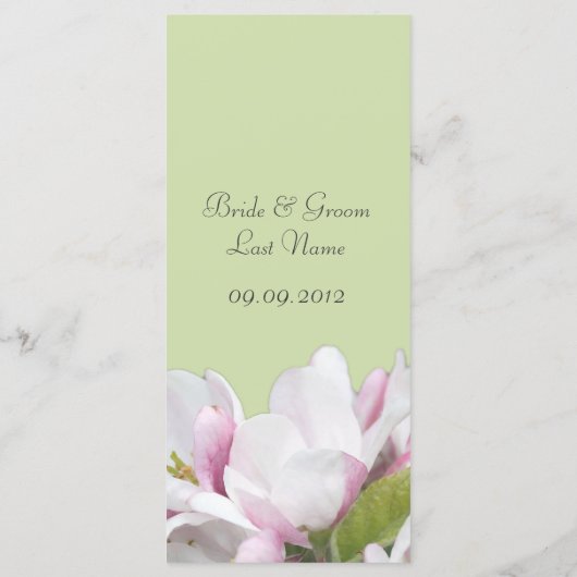 De binnenste menukaart, de roze appelbloemen. menu (Achterkant)