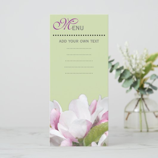 De binnenste menukaart, de roze appelbloemen. menu (Staand voorkant)