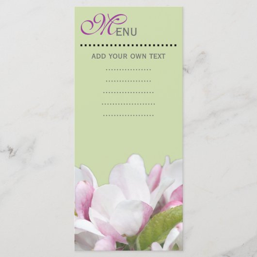 De binnenste menukaart, de roze appelbloemen. menu (Voorkant)