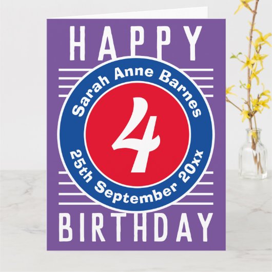 De Birthday Kaart van het kind met Leeftijd, Naam, (Gele Bloem)