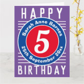 De Birthday Kaart van het kind met Leeftijd, Naam, (Gele Bloem)