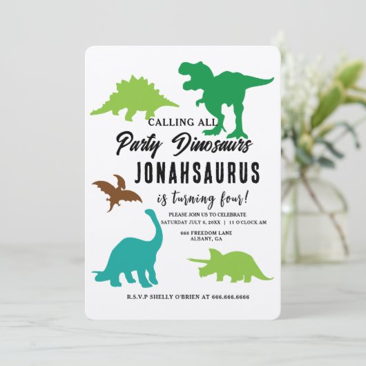 De Birthday Party van het Kind van Dinosauriërs ro Kaart (Staand voorkant)