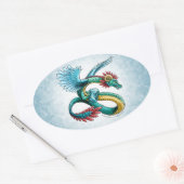 De Birthstone Dragon van december: Turquoise Ovale Sticker (Envelop)