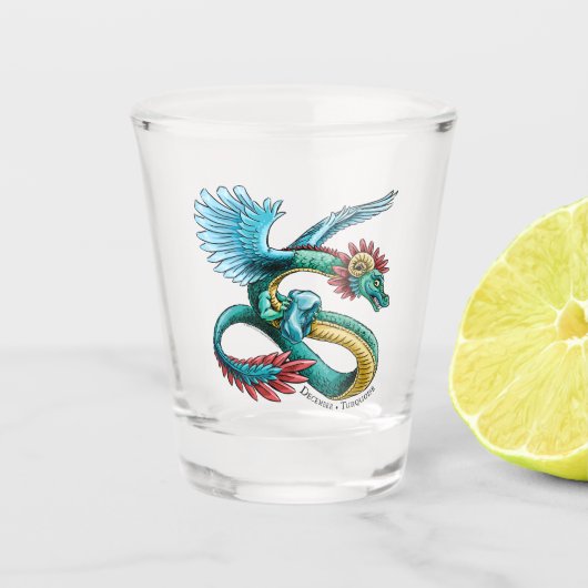 De Birthstone Dragon van december: Turquoise Shot Glas (Voorkant)