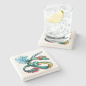 De Birthstone Dragon van december: Turquoise Stenen Onderzetter (Zijkant)