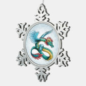 De Birthstone Dragon van december: Turquoise Tin Sneeuwvlok Ornament (Rechts)