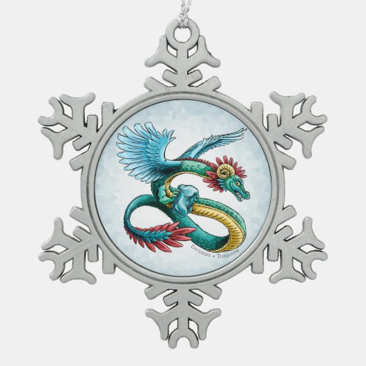De Birthstone Dragon van december: Turquoise Tin Sneeuwvlok Ornament (Voorkant)