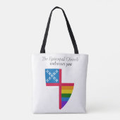 De bisschoppenkerk verwelkomt u als LHBT-Canvas ta Tote Bag (Achterkant)