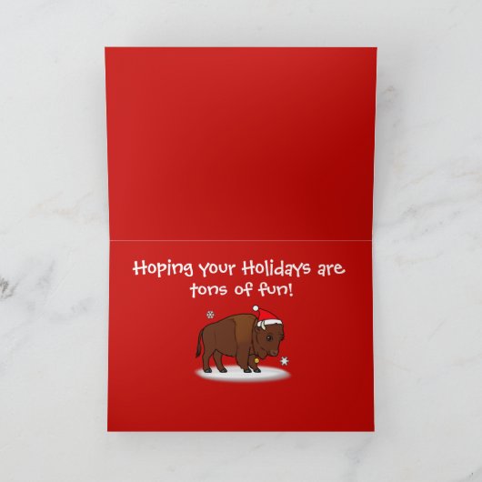 De Bizon van de cartoon met het Pet van de Feestdagen Kaart (Binnen)