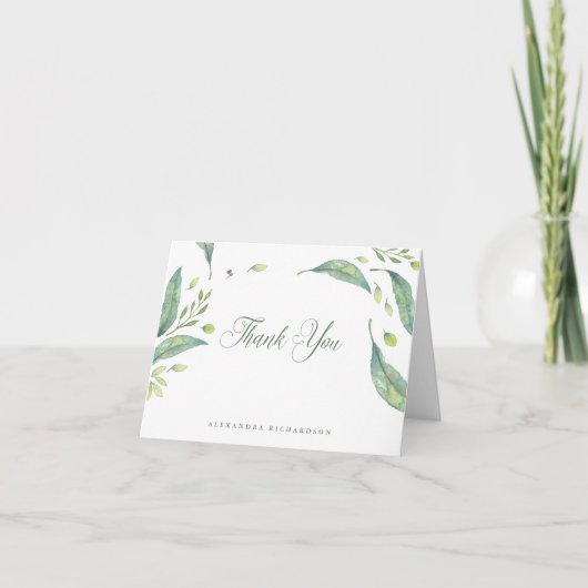 De blad Groene Waterverf van | dankt u Bedankkaart (Voorkant)