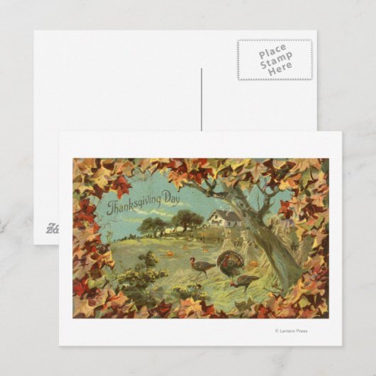De Bladeren en de Kalkoenen van DayFallen van de Feestdagenkaart (Voorkant / Achterkant)