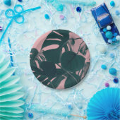 De Bladeren van Monstera op Roze Papieren Bordje (Feest)