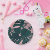 De Bladeren van Monstera op Roze Papieren Bordje (Feest)